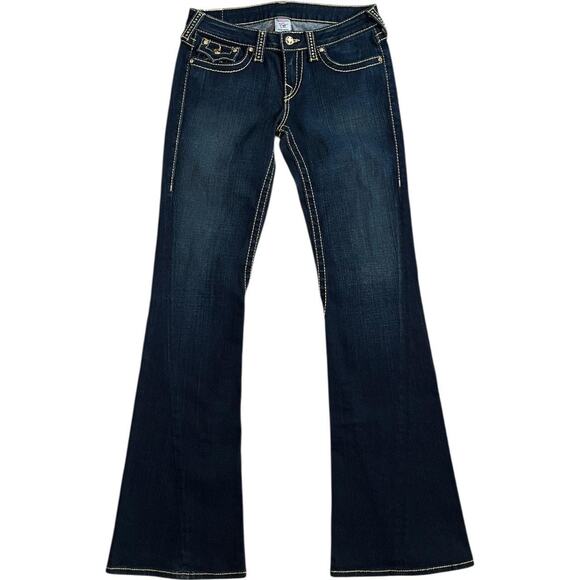 True Religion Y2K Swarovski Crystal Dark Wash Flare Disco Joey Big T Jeans - Picture 3 of 8